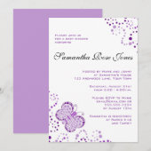 Invitation Baby shower élégant à papillons violets et blancs (Devant / Derrière)