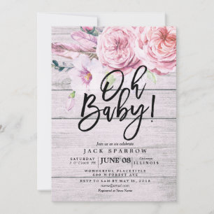 Invitation Baby shower Elégant aquarelle Floral Bois rustique