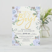 Invitation Baby shower Elegant Aquarelle Floral Gold Script (Debout devant)