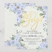 Invitation Baby shower Elegant Aquarelle Floral Gold Script (Devant / Derrière)