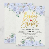 Invitation Baby shower Elegant Aquarelle Floral Gold Script (Devant / Derrière)