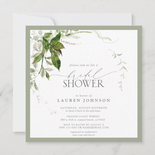 Invitation Baby Shower Élégant Aquarelle Vert Émeraude pour u (Devant)