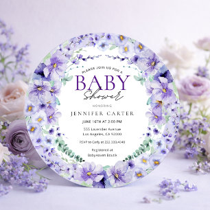 Invitation Baby shower élégant aux fleurs de lavande violette
