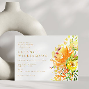 Invitation Baby-Shower élégant avec fleurs aquarelles jaunes