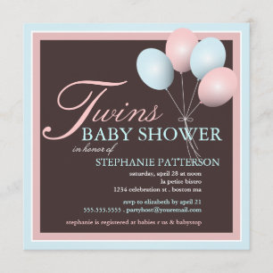 Invitation Baby shower Elégant Baby Balloon Twins
