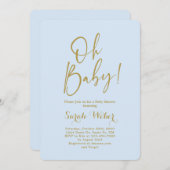 Invitation baby shower élégant, bleu et or (Devant / Derrière)