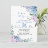 Invitation Baby shower élégant Blue Hydrangea (Debout devant)