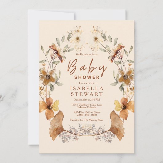 Invitation Baby shower élégant Boho Fleur sauvage moderne (Devant)