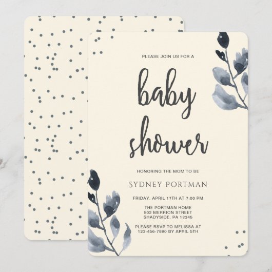 Invitation Baby shower Elegant Botanique avec Confetti (Devant / Derrière)