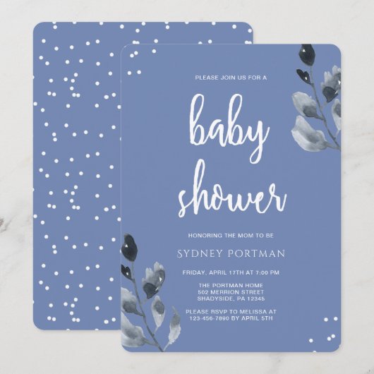 Invitation Baby shower Elegant Botanique avec Confetti (Devant / Derrière)