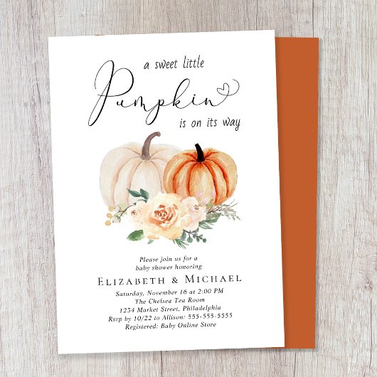 Invitation Baby shower Elégant Citrouille Aquarelle Couples