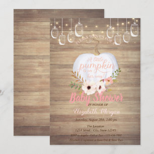 Invitation Baby-Shower Élégant Citrouille, Fleurs, Texture Bo