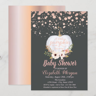 Invitation Baby shower élégant Citrouille, Floral, Rose doré
