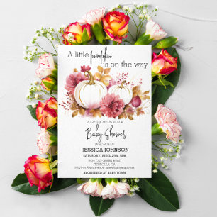 Invitation Baby Shower Élégant Citrouilles Blanches Roses