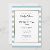 Invitation Baby-Shower Élégant Classique Bébé Bleu Rayé (Devant)