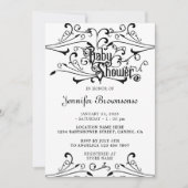 Invitation Baby shower élégant classique noir rétro ornement (Devant)