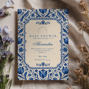 Invitation Baby-Shower Élégant d'Art Populaire Delft