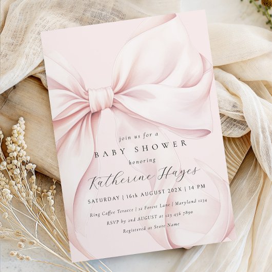 Invitation Baby shower élégant de Bow rose