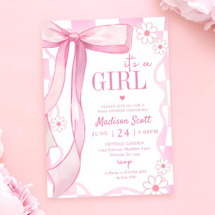 Invitation Baby shower élégant de Bow rose