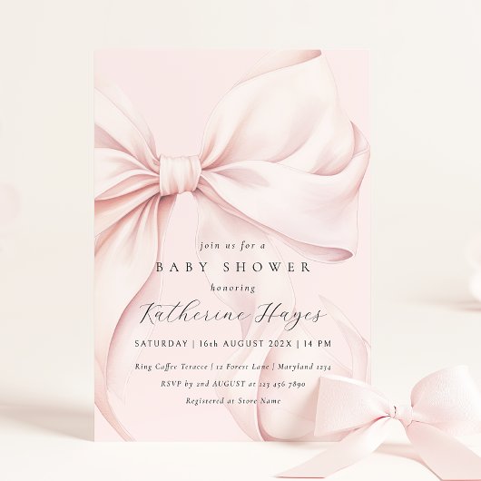Invitation Baby shower élégant de Bow rose