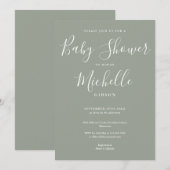 Invitation Baby shower élégant de couleur vert sauge pour béb (Devant / Derrière)