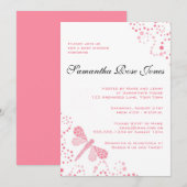 Invitation Baby shower élégant de la libellule rose et blanch (Devant / Derrière)
