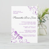 Invitation Baby shower élégant de la libellule violette et bl (Debout devant)