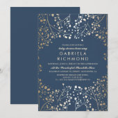 Invitation Baby shower élégant de marine du souffle du bébé (Devant / Derrière)