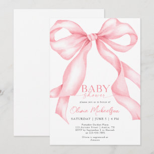 Invitation Baby shower Élégant de ruban à ruban rose coquette