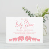 Invitation Baby shower élégant des éléphants roses (Debout devant)