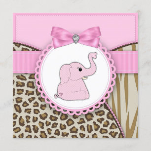Invitation Baby Shower Élégant Éléphant Rose