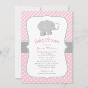 Invitation Baby Shower Élégant Éléphant Rose Fille