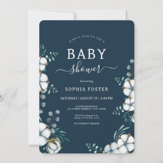 Invitation Baby shower élégant en coton bleu marine
