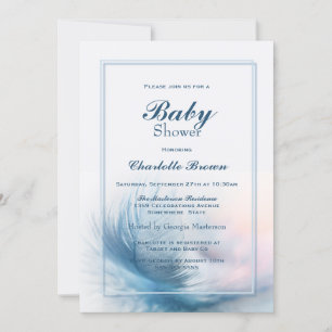 Invitation Baby shower élégant en plumes bleues