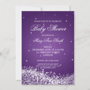 Invitation Baby shower Élégant Flamant Vague pourpre