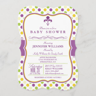 Invitation Baby shower élégant; Fleur de lis viole
