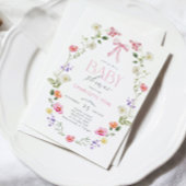 Invitation Baby shower élégant fleur sauvage rose Bow