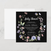 Invitation baby shower élégant fleur sauvage violet noir fill (Devant / Derrière)