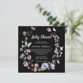 Invitation baby shower élégant fleur sauvage violet noir fill (Debout devant)