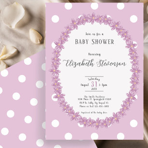Invitation Baby Shower Élégant Fleurs à Points noirs Violet