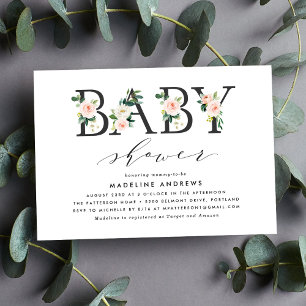 Invitation Baby Shower Élégant Fleurs Rose