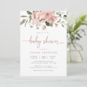 Invitation Baby Shower Élégant Fleurs Roses (Debout devant)