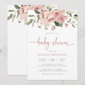 Invitation Baby Shower Élégant Fleurs Roses (Devant / Derrière)