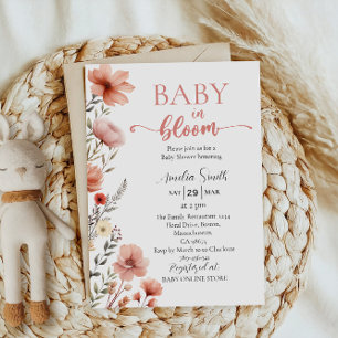 Invitation Baby Shower Élégant Fleurs Roses Bébé en Fleur