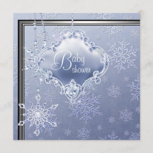 Invitation Baby Shower élégant flocon de neige bleu argenté p