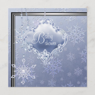 Invitation Baby Shower élégant flocon de neige bleu argenté p