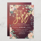 Invitation Baby shower Élégant Floral String Lumières Bourgog (Devant / Derrière)