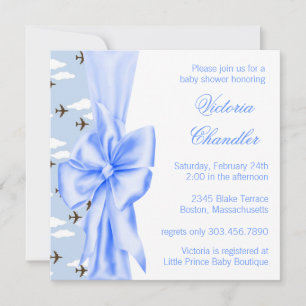 Invitation Baby-Shower Élégant Garçon Avion Bleu