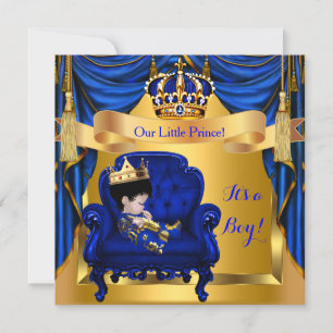 Invitation Baby-Shower Élégant Garçon Prince Royal Bleu Or AS