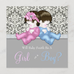 Invitation Baby-Shower Élégant Gris Damask pour la Révélation
